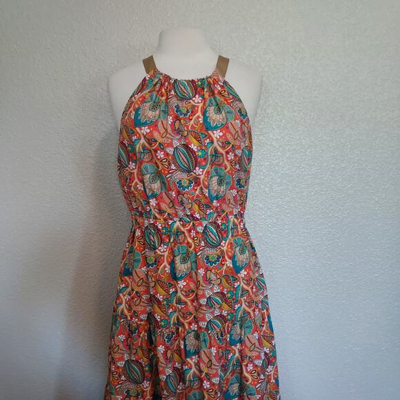 Antonio Melani Orange & Blue Paisley Halter Dress Size 12 - Picture 3 of 10